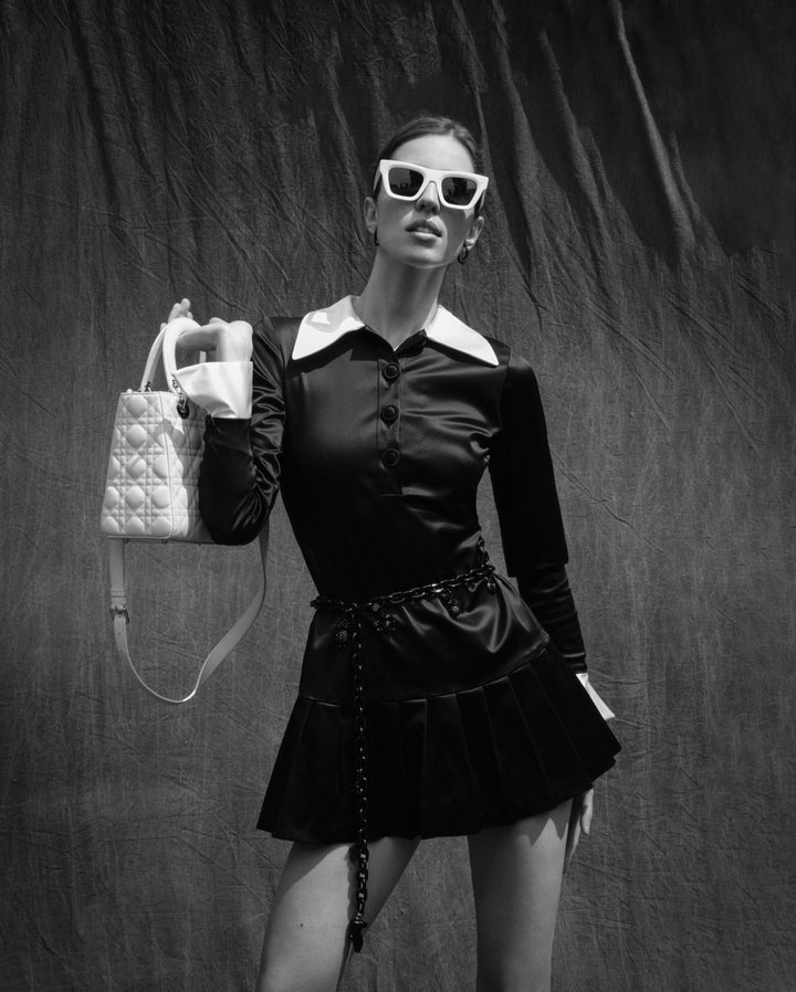 Black and white fashion editorial photograph by Lena Di