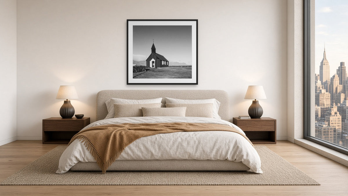 Church on the Plain by Lena Di, fine art photography print in a black frame