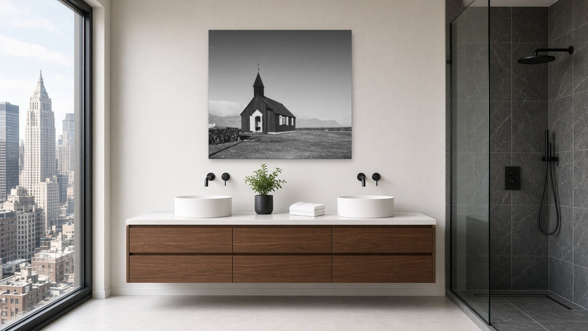 Church on the Plain by Lena Di, fine art photography print shown in a room