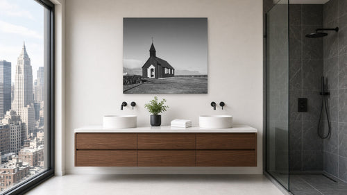 Church on the Plain by Lena Di, fine art photography print shown in a room