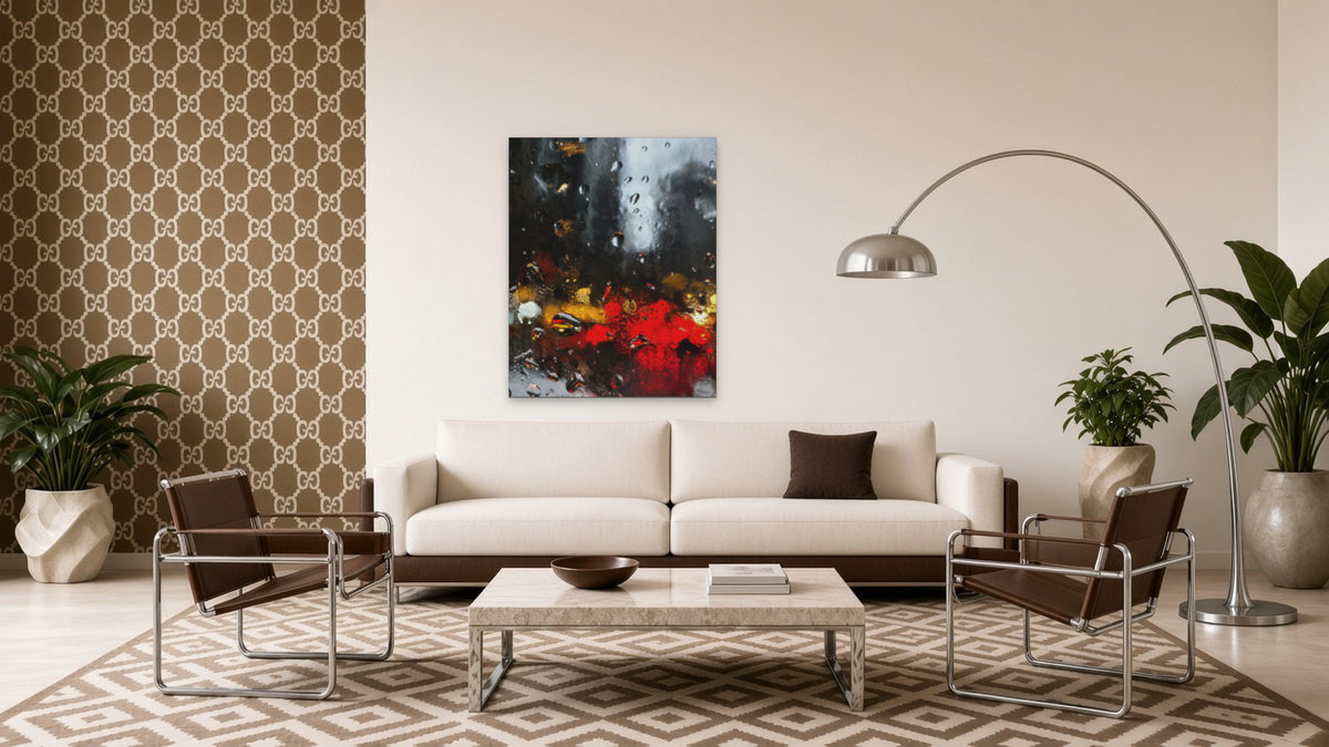 City Lights in the Rain by Lena Di, fine art photography print shown in a room