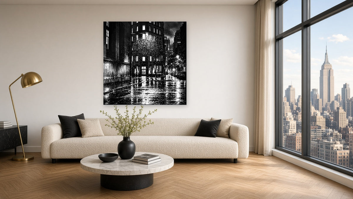 Quiet Snow Night metal print as living room wall art