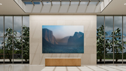 El Capitan in Mist by Lena Di, fine art Yosemite photography print in a modern lobby