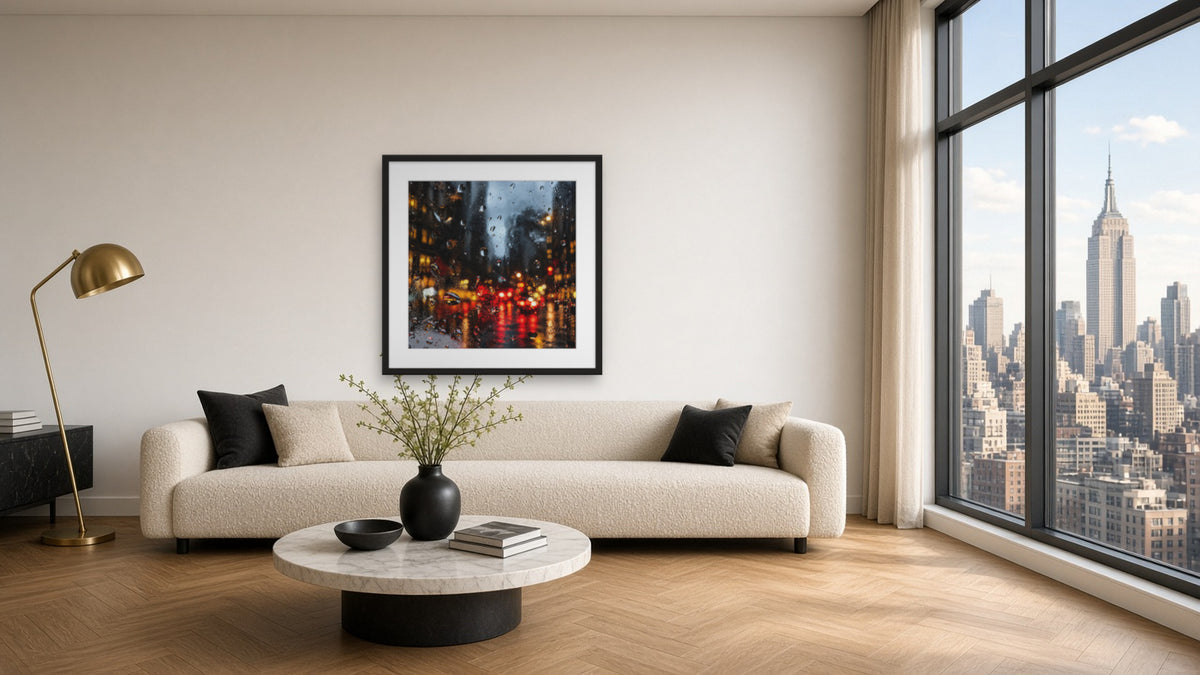 Empire in the Rain by Lena Di, fine art photography print in a black frame
