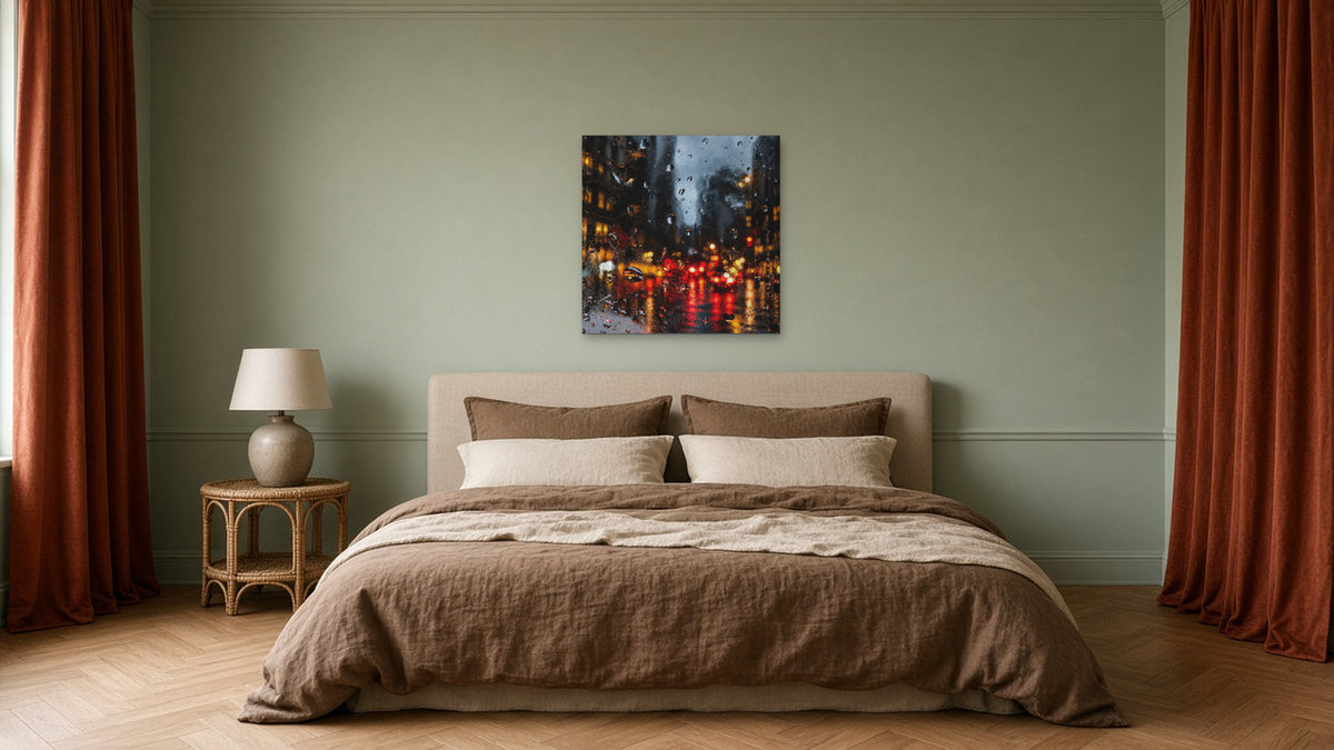 Gotham in the Rain by Lena Di, fine art photography print shown in a room