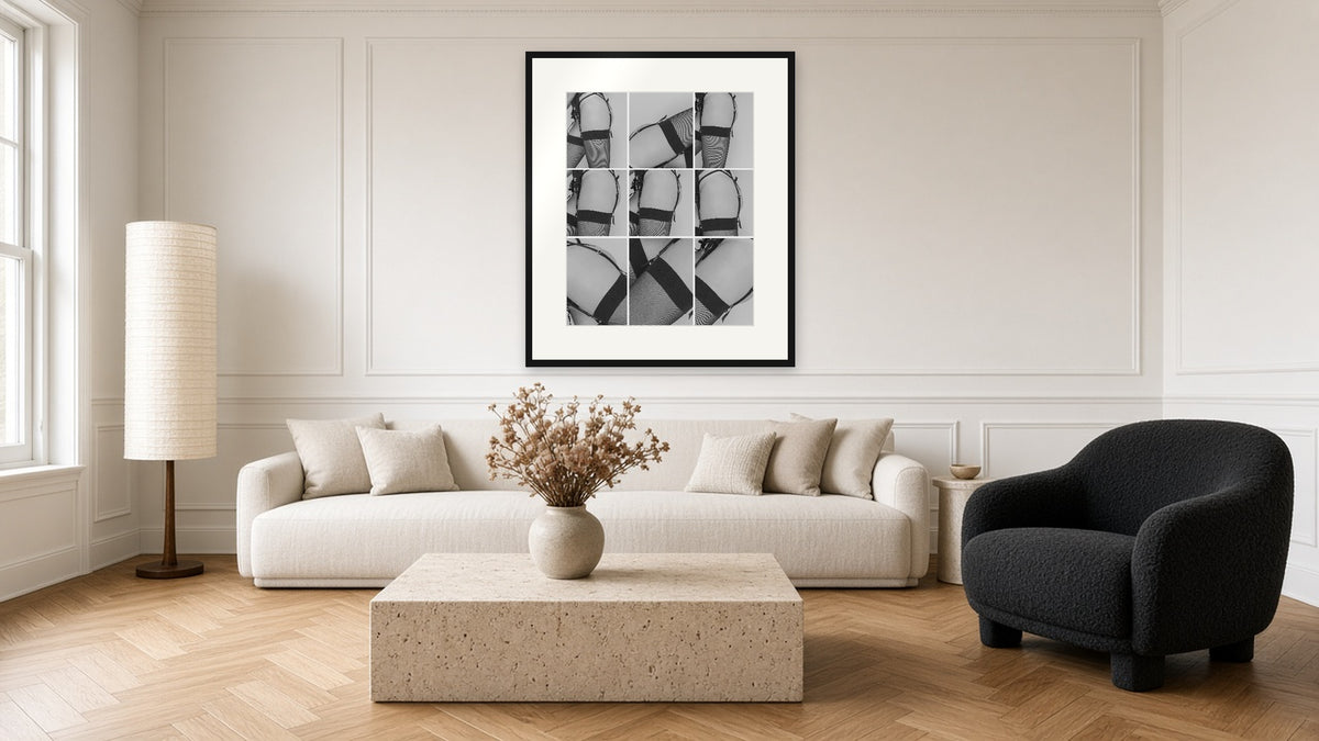 Garters framed print as living room wall art