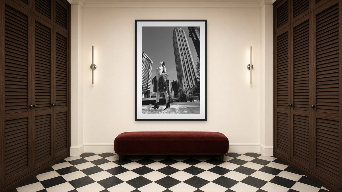 Sienna with Fur by Lena Di, fine art nude photography print in a black frame