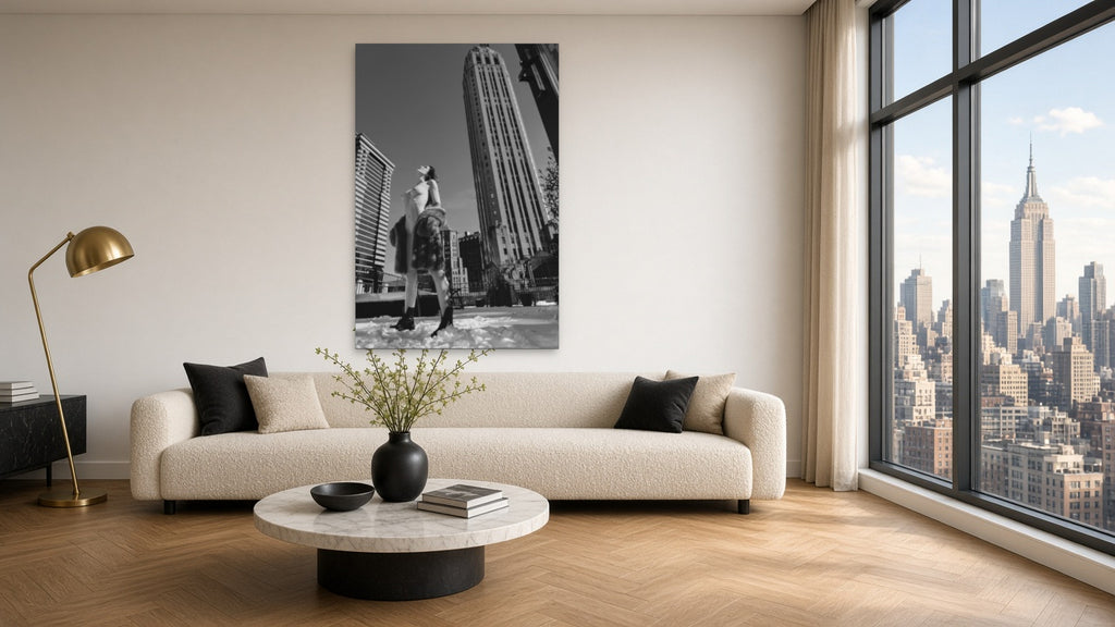 Sienna with Fur by Lena Di, fine art nude photography print shown in a room
