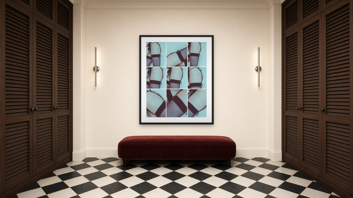 Garters in Blue by Lena Di, fine art photography print in a black frame