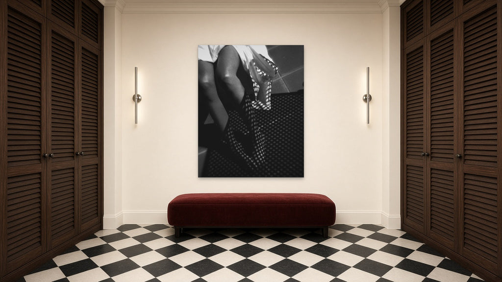 Grid Shadows by Lena Di, fine art photography print shown in a room