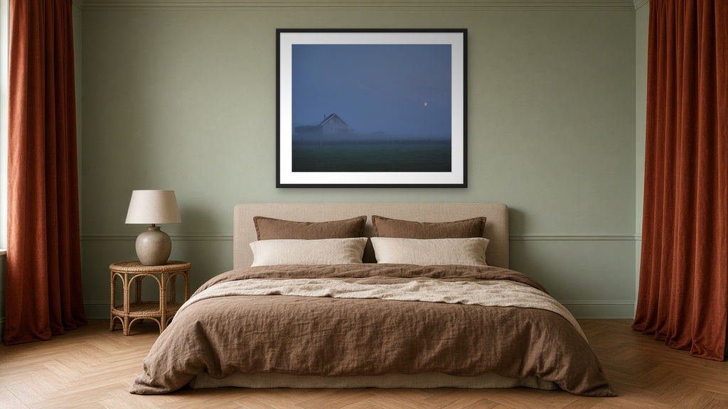 House Under a Red Moon by Lena Di, fine art photography print in a black frame
