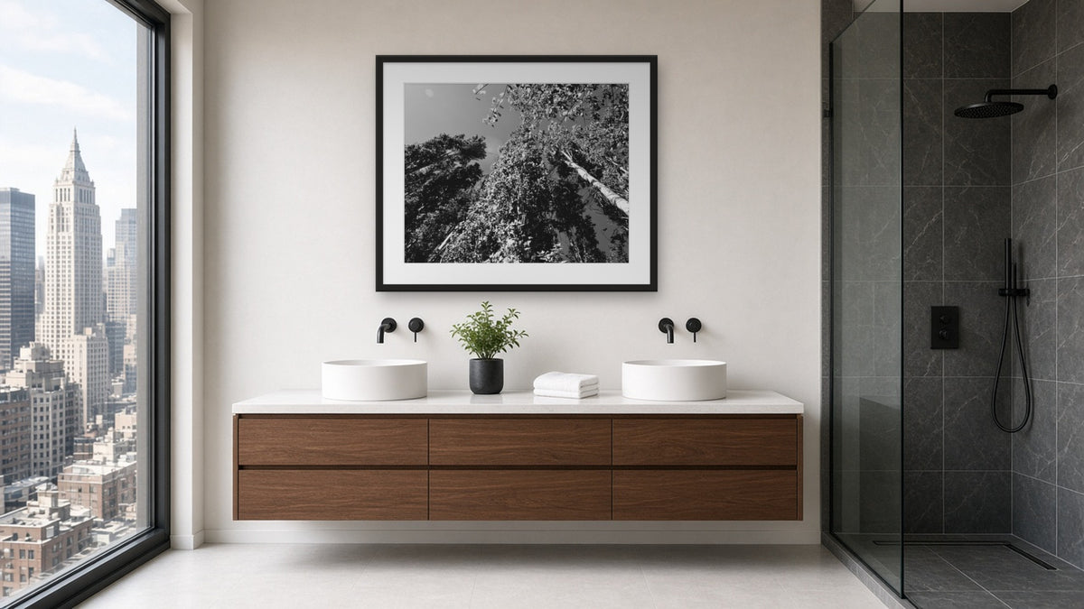 Looking up by Lena Di, fine art photography print in a black frame