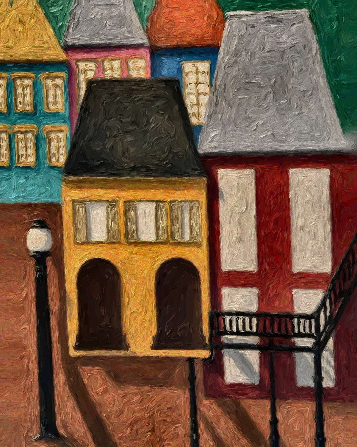 Houses by Lena Di, original painting, canvas print