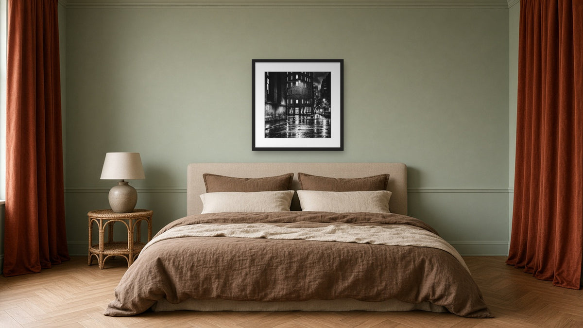 Quiet Snow Night by Lena Di, fine art photography print in a black frame