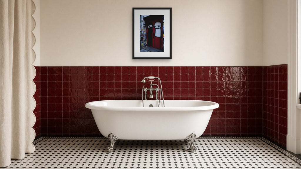 Red Doorway by Lena Di, fine art photography print in a black frame