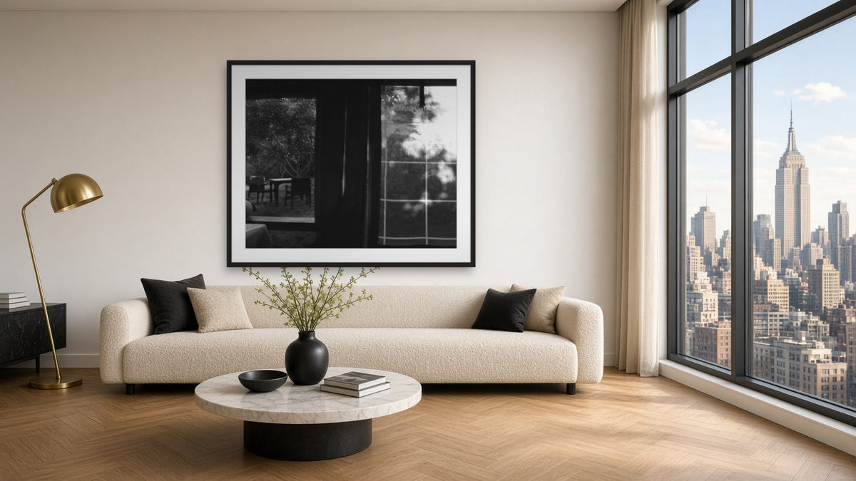 Reflections in the Window by Lena Di, fine art photography print in a black frame
