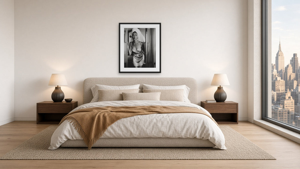 Silver Dress by Lena Di, fine art photography print in a black frame