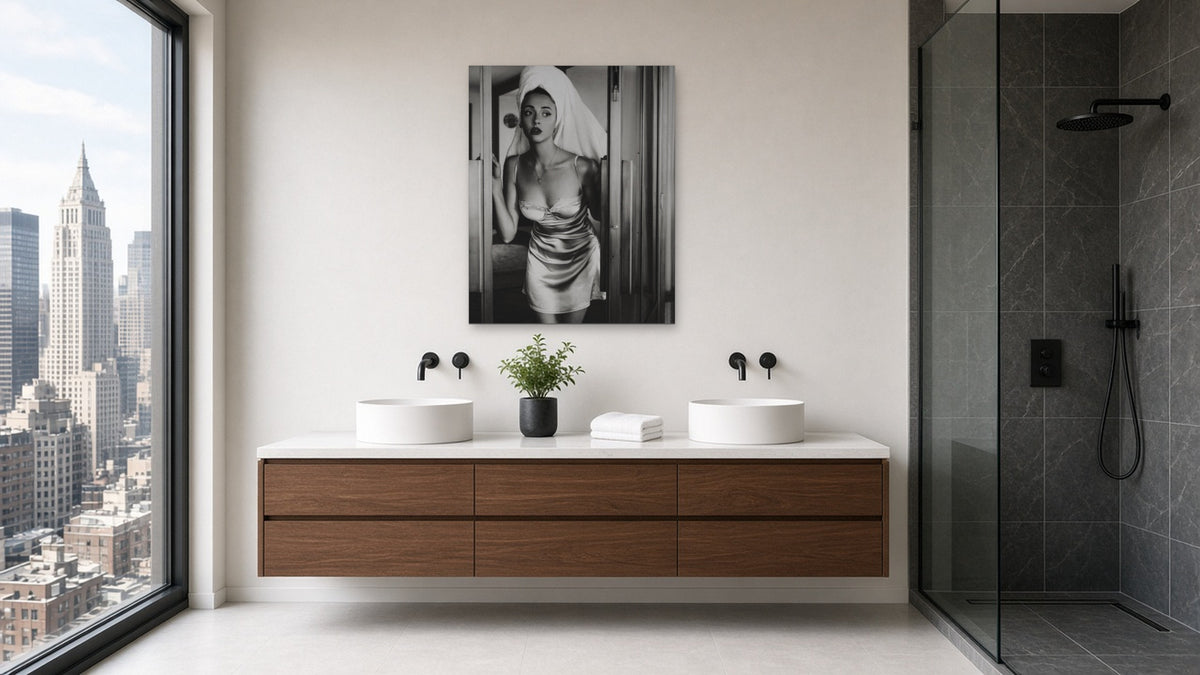 Silver Dress by Lena Di, fine art photography print shown in a room