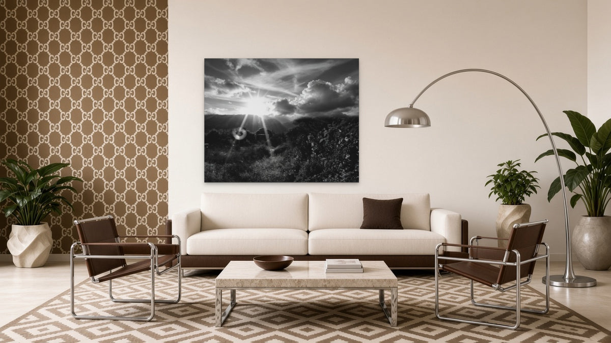 Sun Through the Clouds by Lena Di, fine art photography print shown in a room