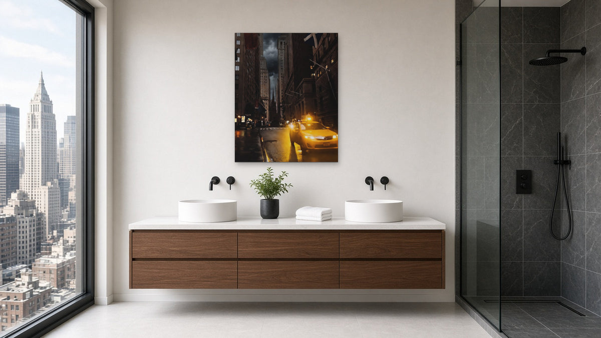 Taxi in the Rain by Lena Di, fine art photography print shown in a room
