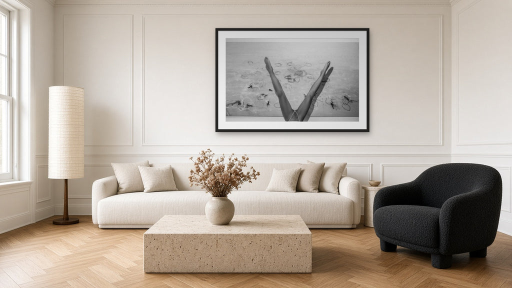 V Against the Painting by Lena Di, fine art photography print in a black frame