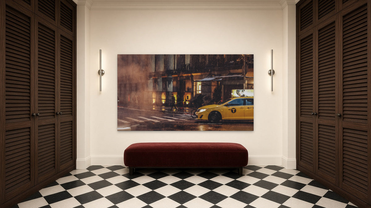 Wall Street Night by Lena Di, fine art photography print shown in a room